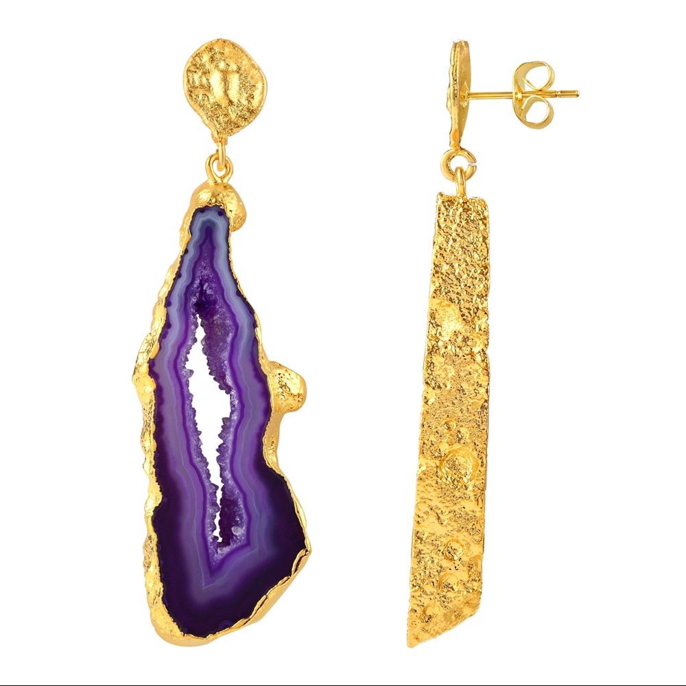 Purple Agate Slice Earrings